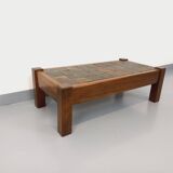 Vintage Brutalist Oak and Slate Coffee Table from the 60s-70s