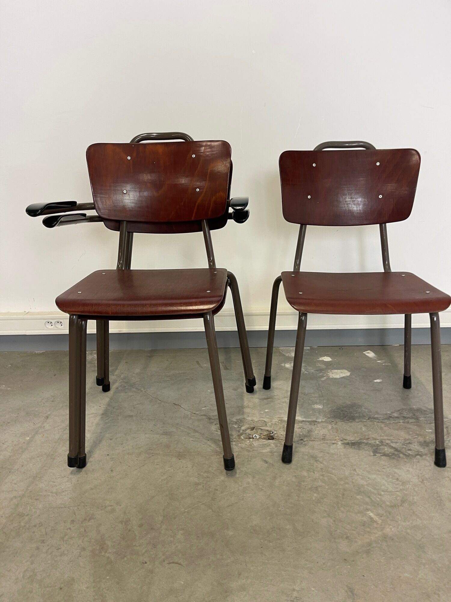 Set of 3 Galvanitas mahogany school chairs 1970s Netherlands