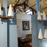 Set of 3 brass and teak Arlus wall light 1960