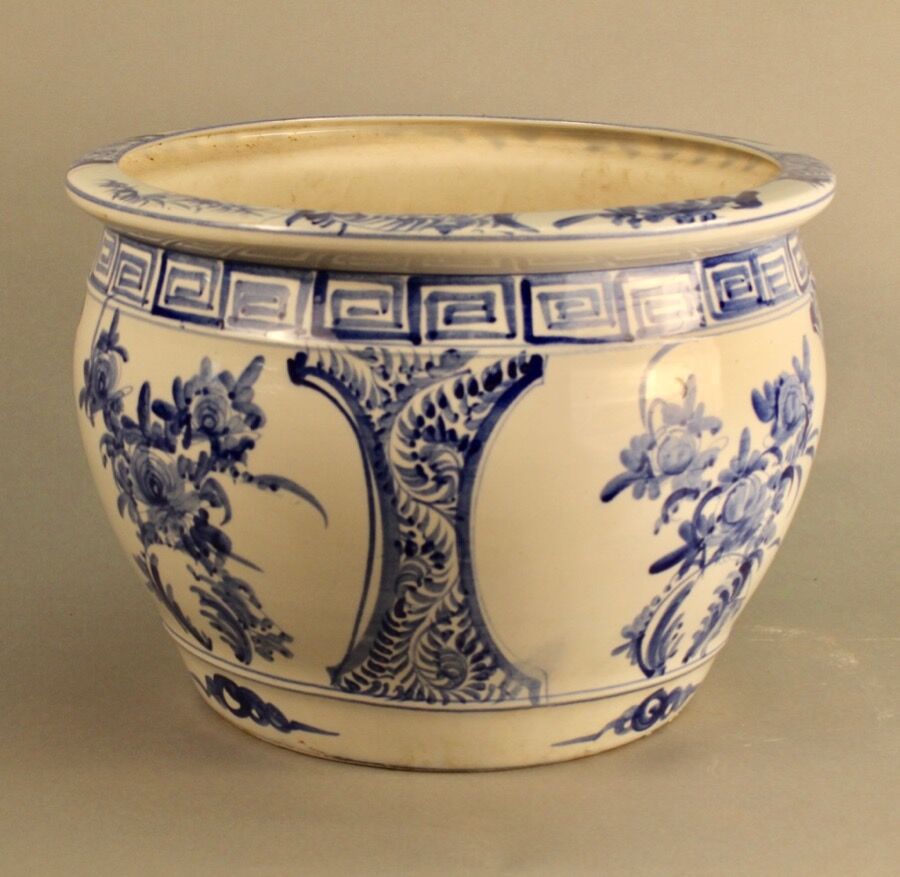 Blue earthenware pot cover