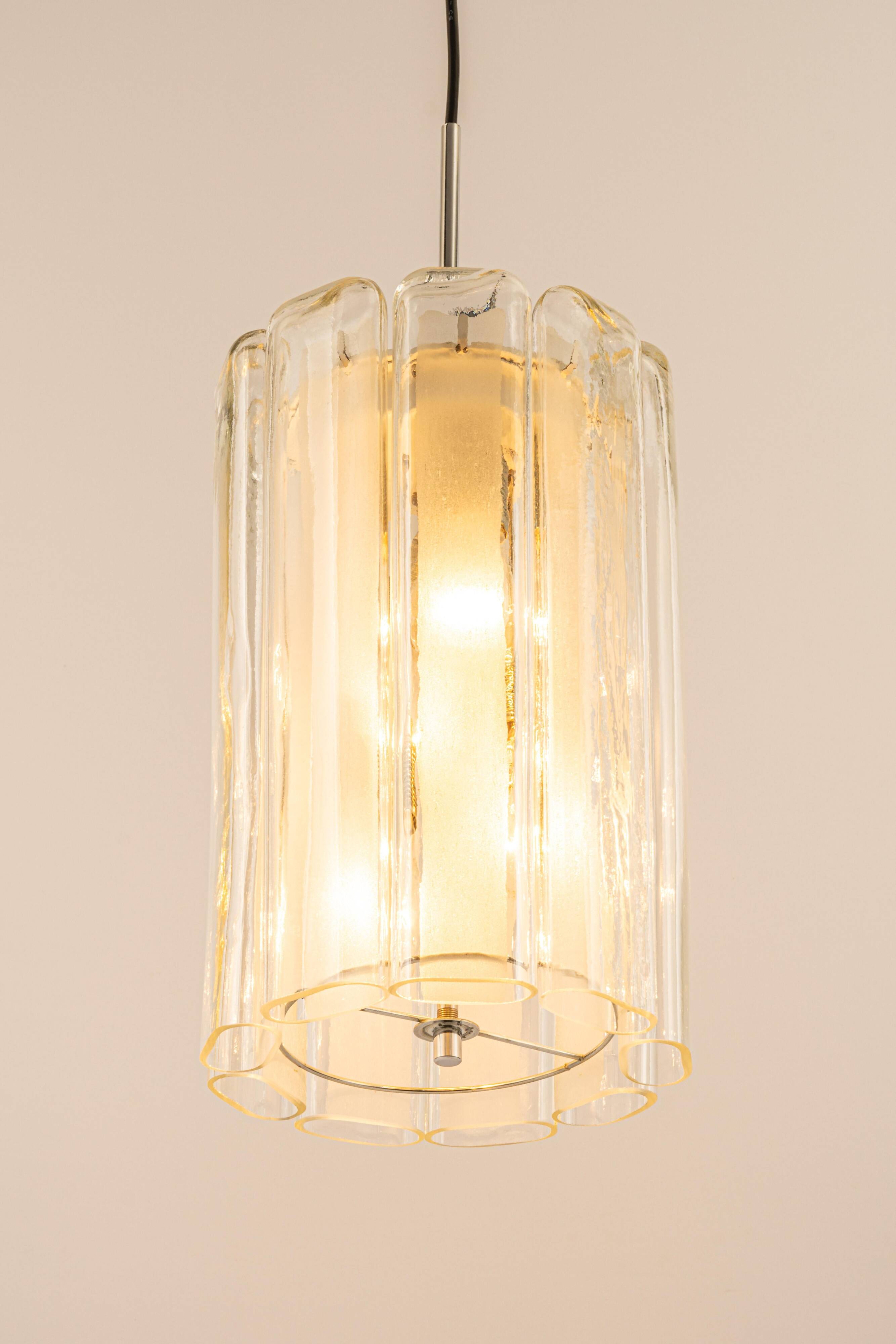 Cylindrical suspension light with crystal glass by Doria, Germany, 1970s.