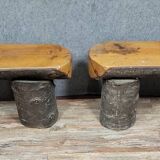 20th century folk art: pair of solid wood benches