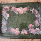 Large painted metal serving tray with handles 74.7 X 55.5 cm