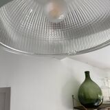 Vintage Holophane Suspension Chandelier from the 50s/60s, industrial style, transparent striated glass