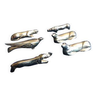 Set of 6 animal knife holders gilded metal