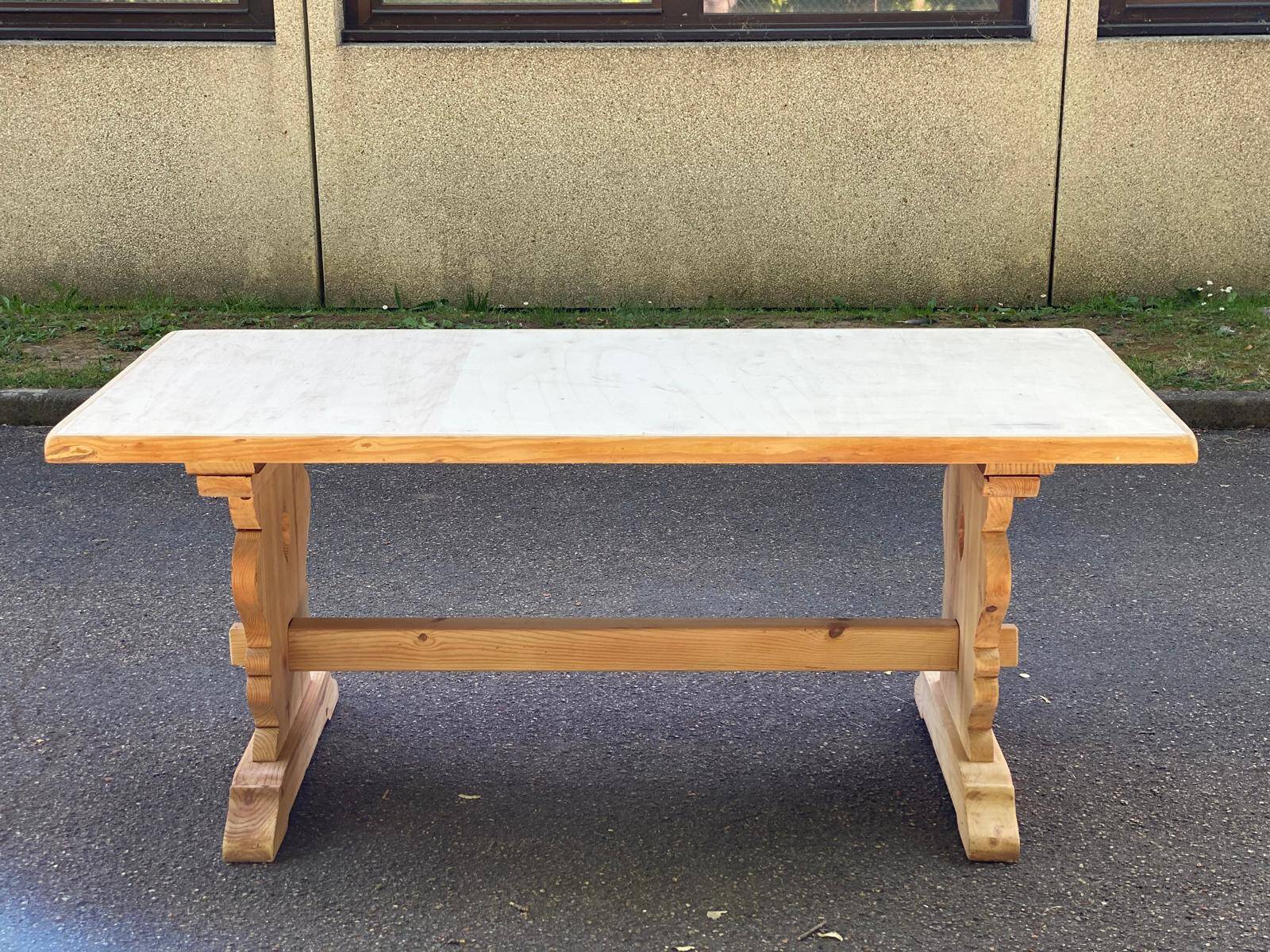 Renovated monastery farmhouse table in 20th century pine wood 180cm