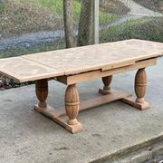 Table de monastère art déco extensible rénovée en chêne brut 250cm