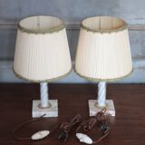 Pair of vintage lamps, bedside lamps, glass and marble lamp bases