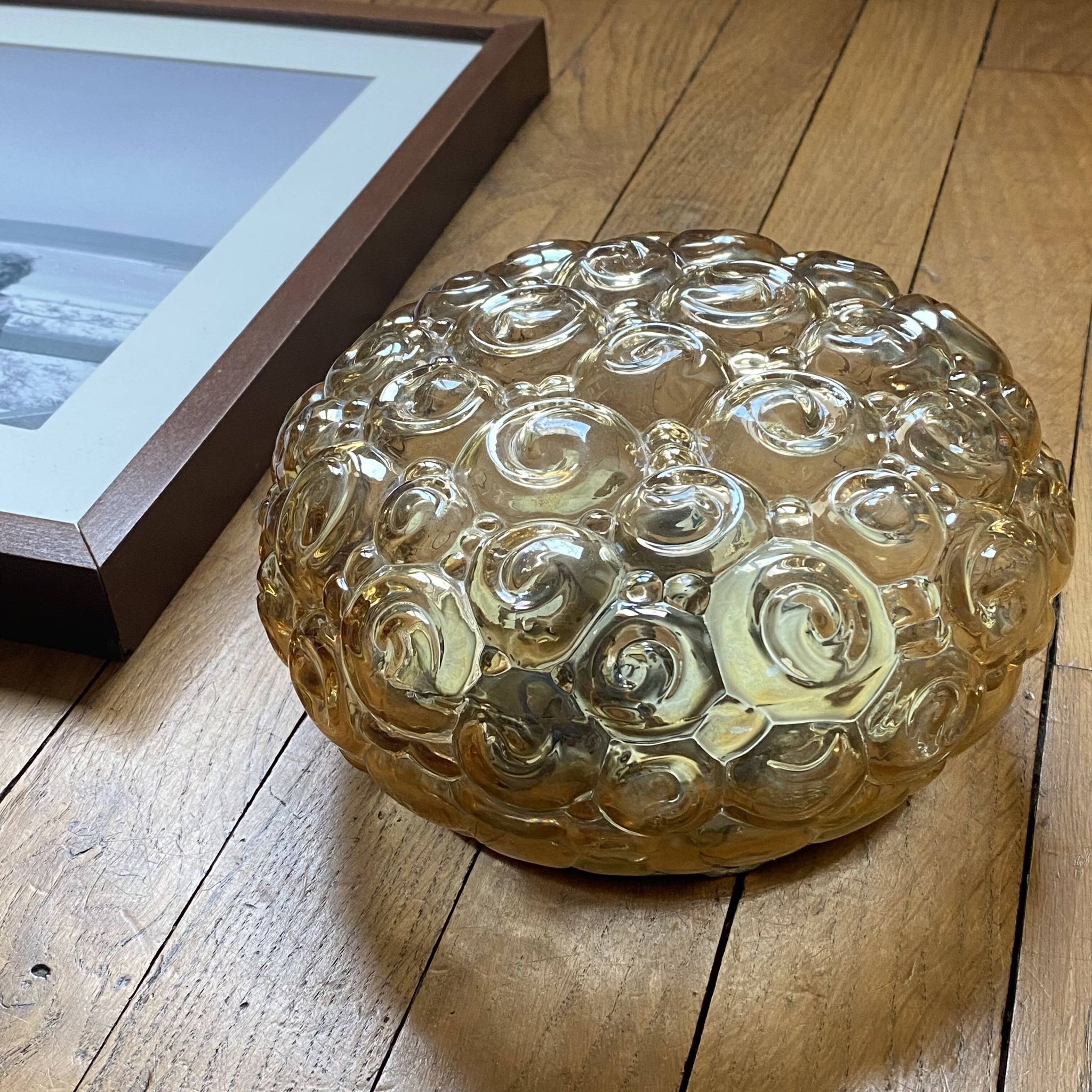 Antique wall light or ceiling fixture porthole Helena Tynell in gilded glass