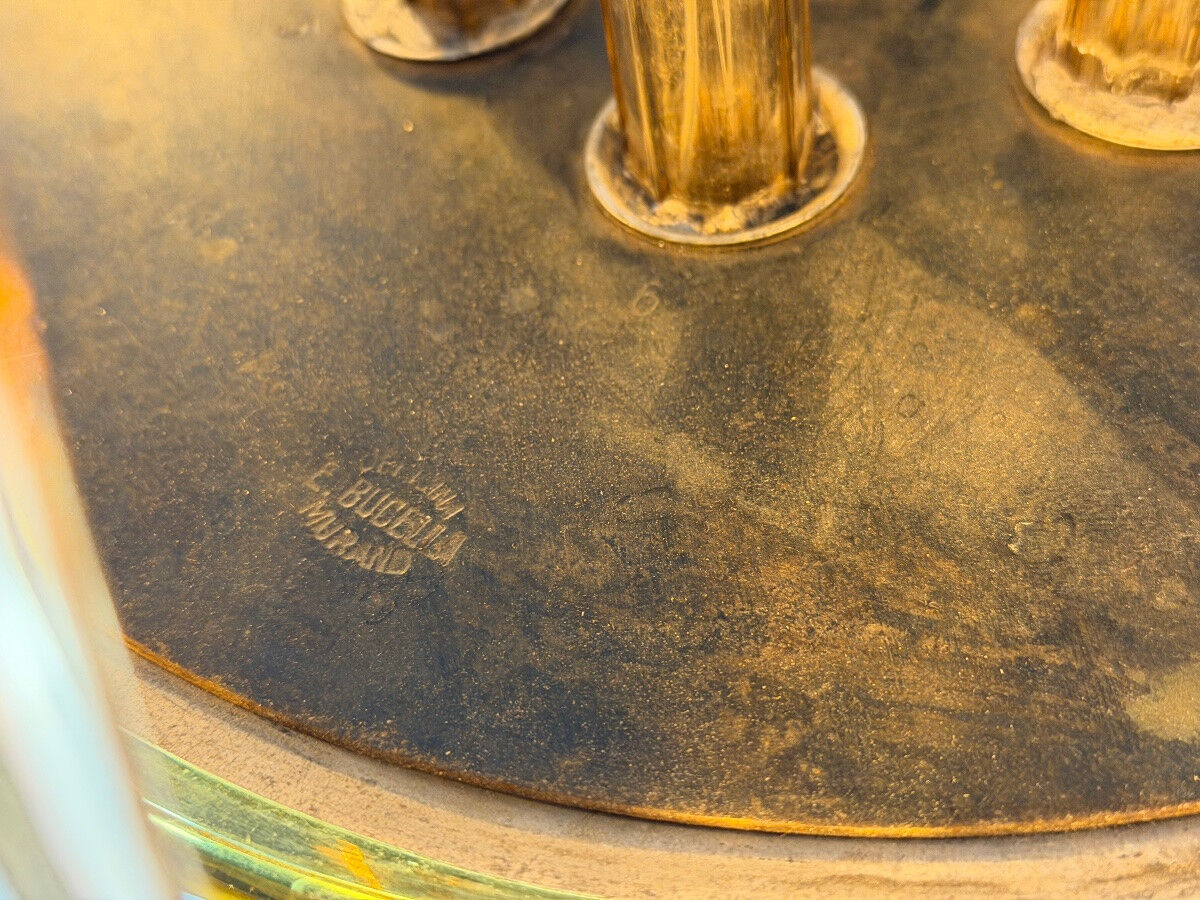 Venetian lustre in brown and yellow Murano glass, circa 1940.