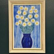 Swedish Oil on Canvas “Blue vase with flowers” by L jonsson Vintage 45x31cm