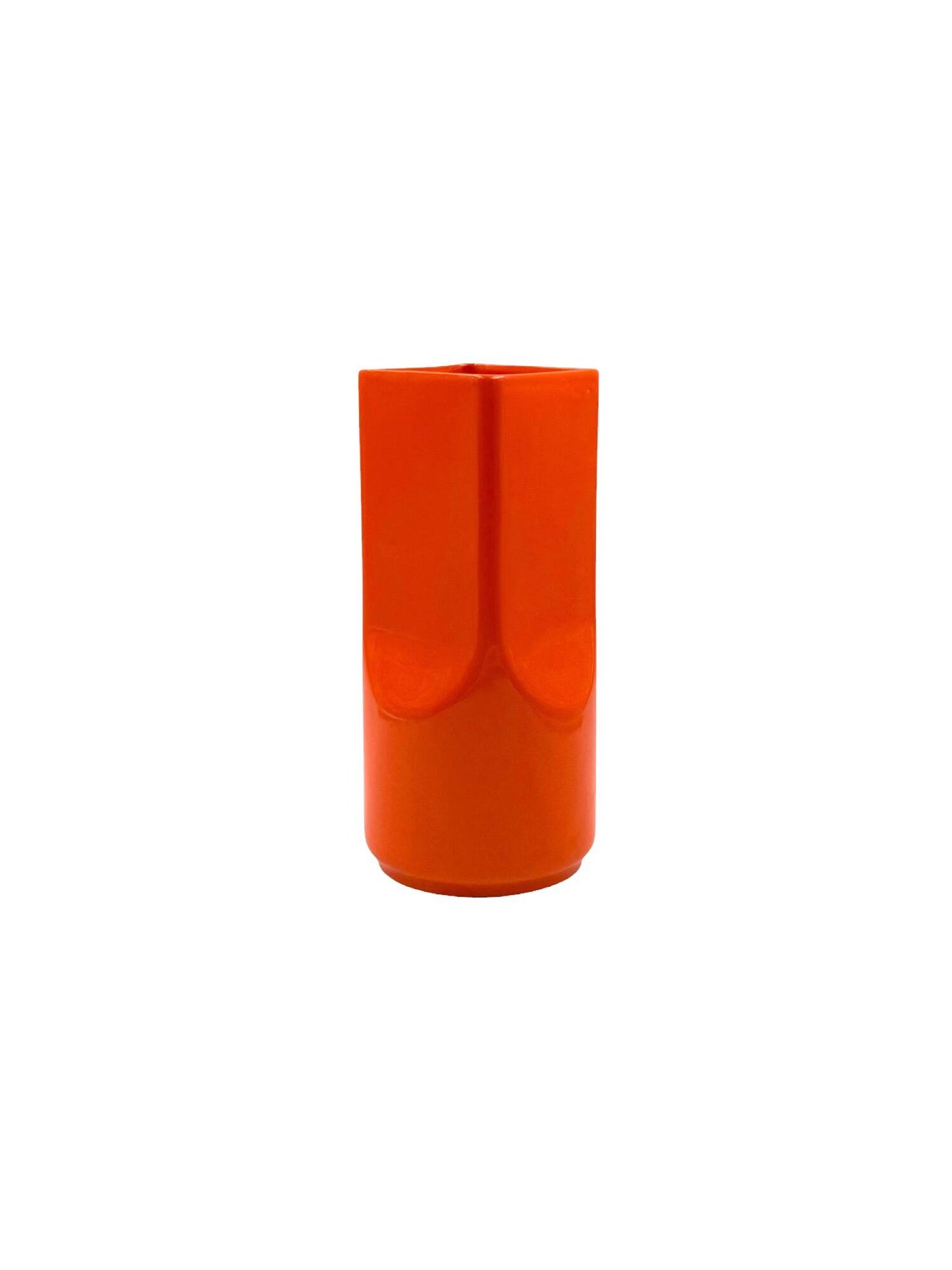 Studio Opi, vase en céramique orange de l'ère spatiale, Gabbianelli Italie ca. 1960