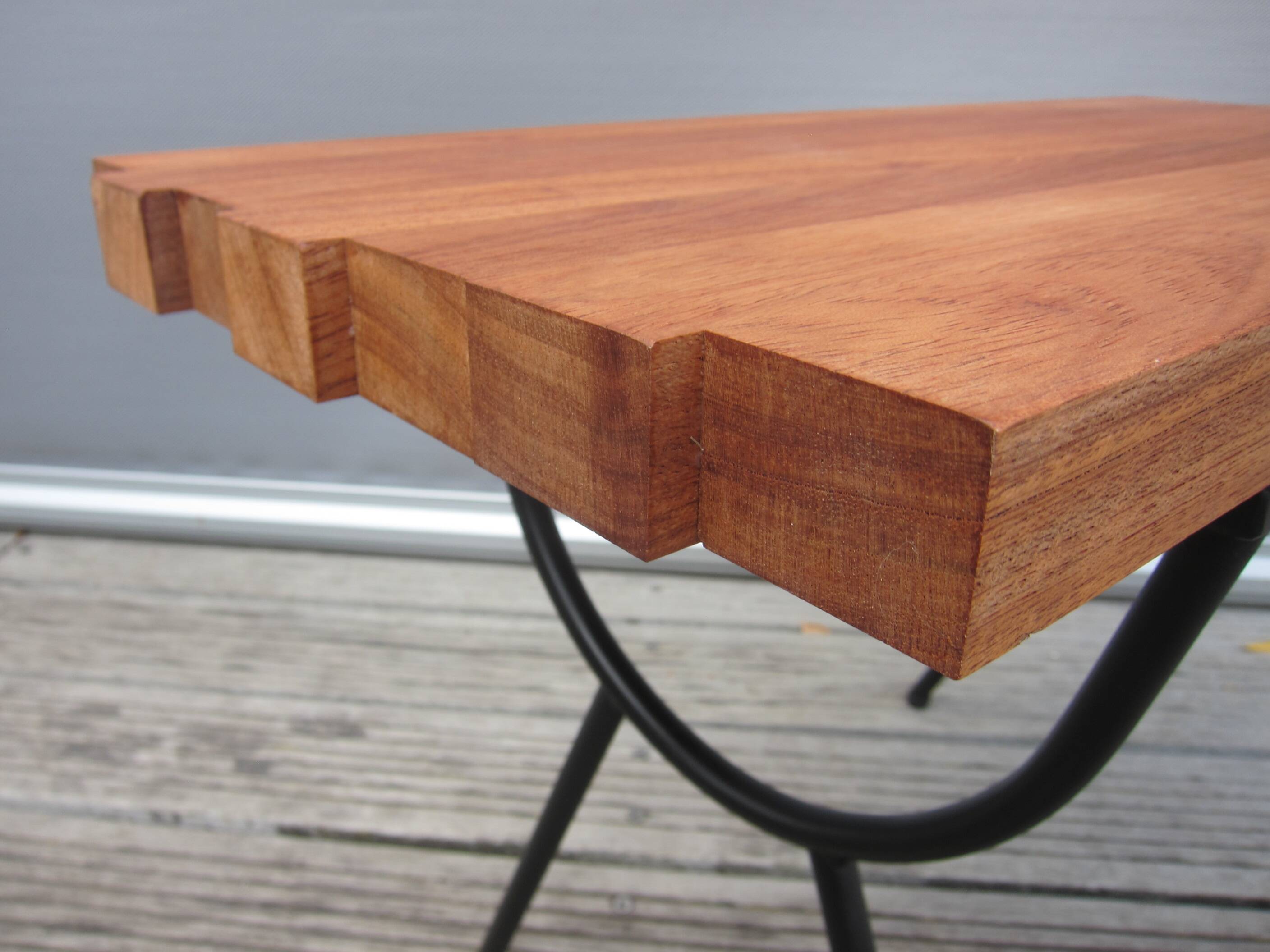 1950s wood and metal portico coffee table