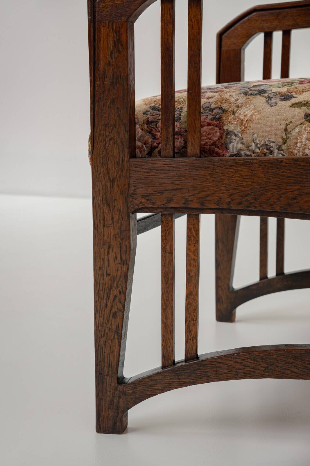 Art Nouveau Armchair in Oak with Floral Upholstery, Belgium, 1900s