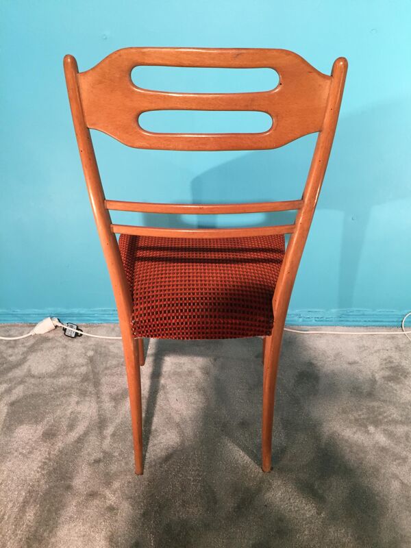 6 chaises italiennes 1960 bois blond velours de soie