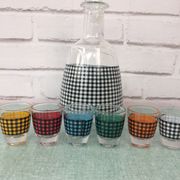 Carafe pied de poule et ses 6 verres assortis