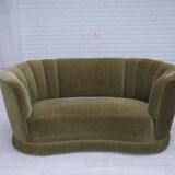 1960s, Danish 2-seater "Banana" sofa, original green furniture velour.