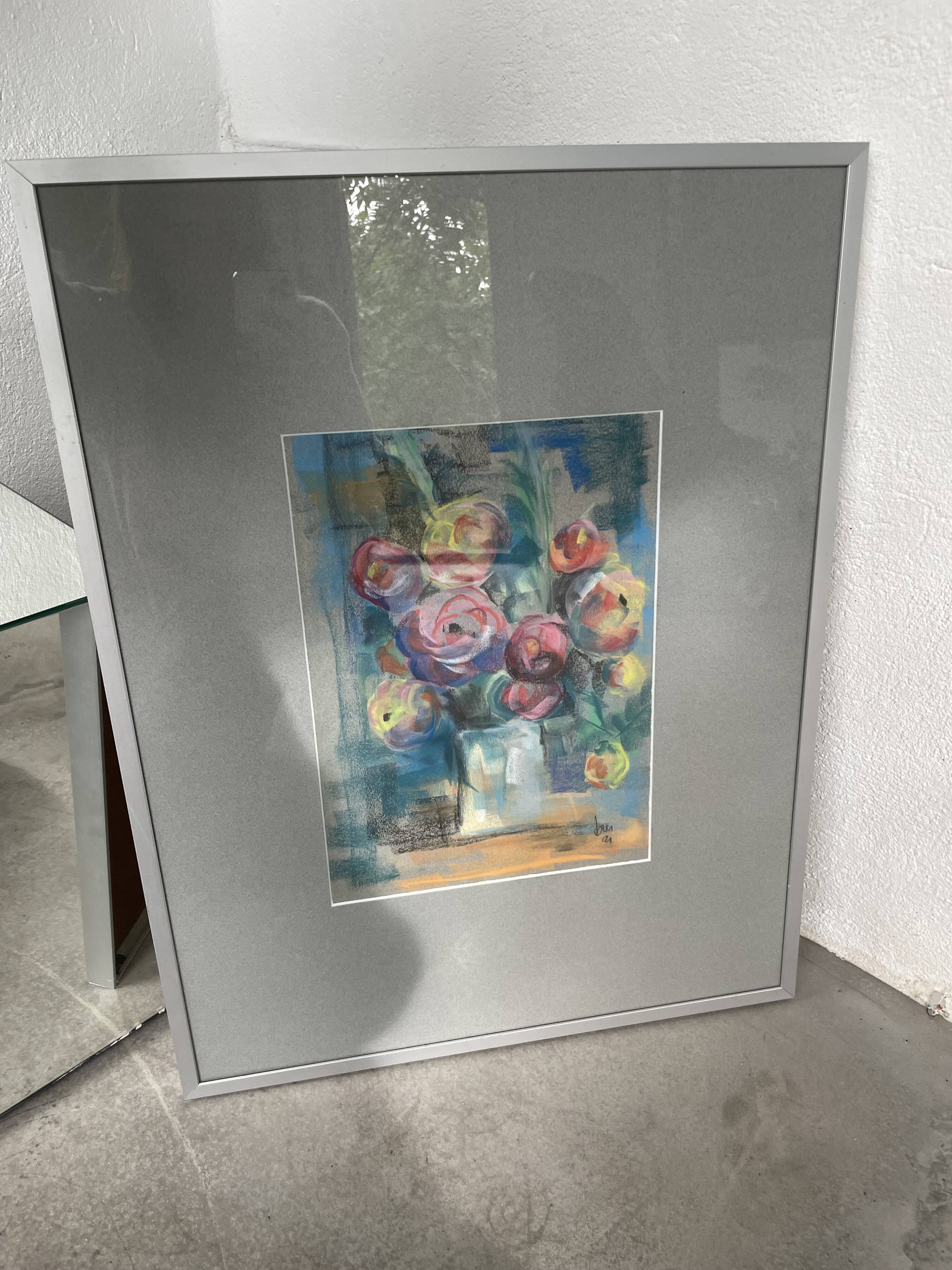 Oil chalk drawing flowers