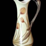 Old Art Nouveau ceramic carafe and bronze handle with mermaid decor/Anno 1906