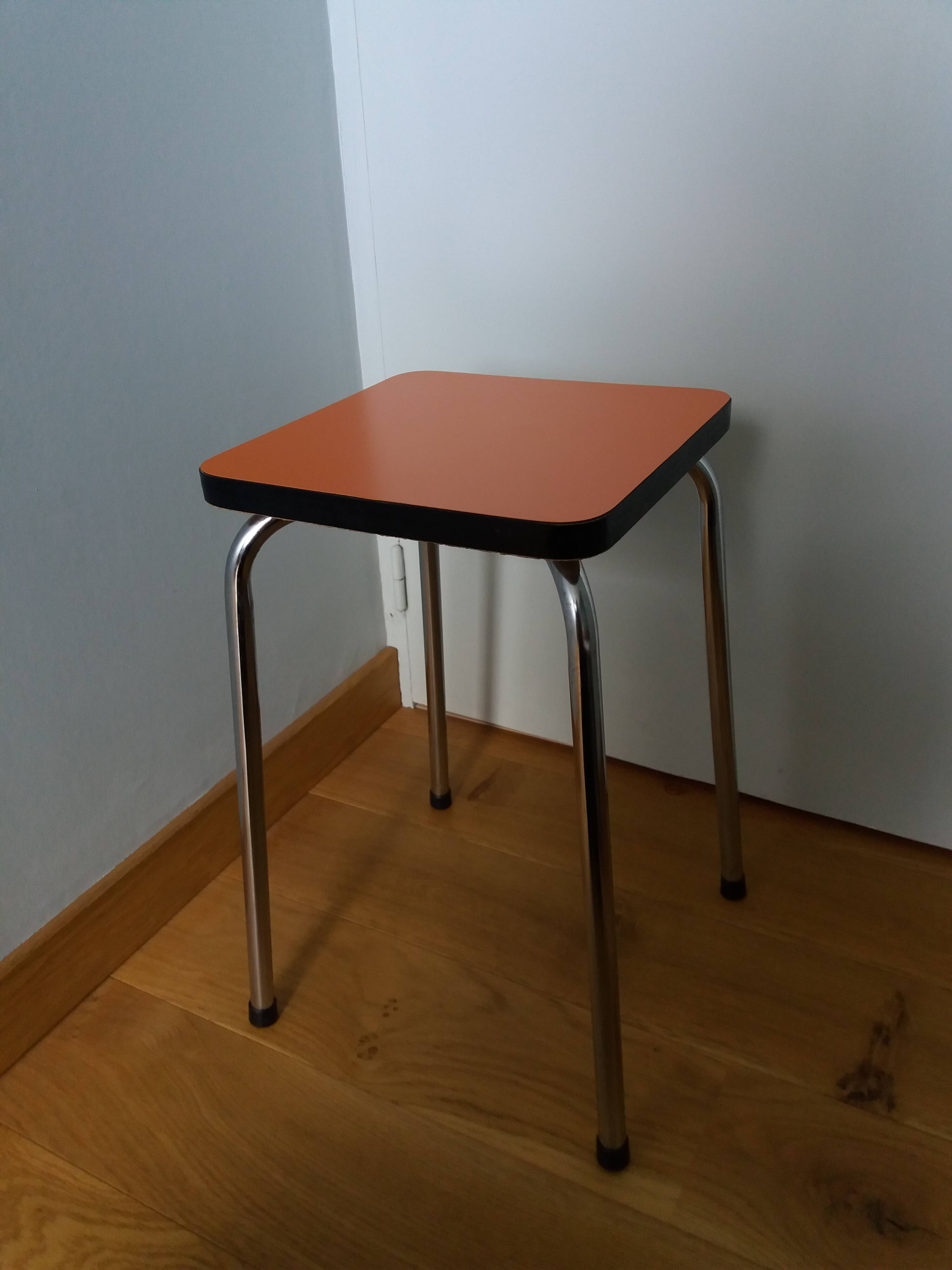 Chrome metal and orange formica stool
