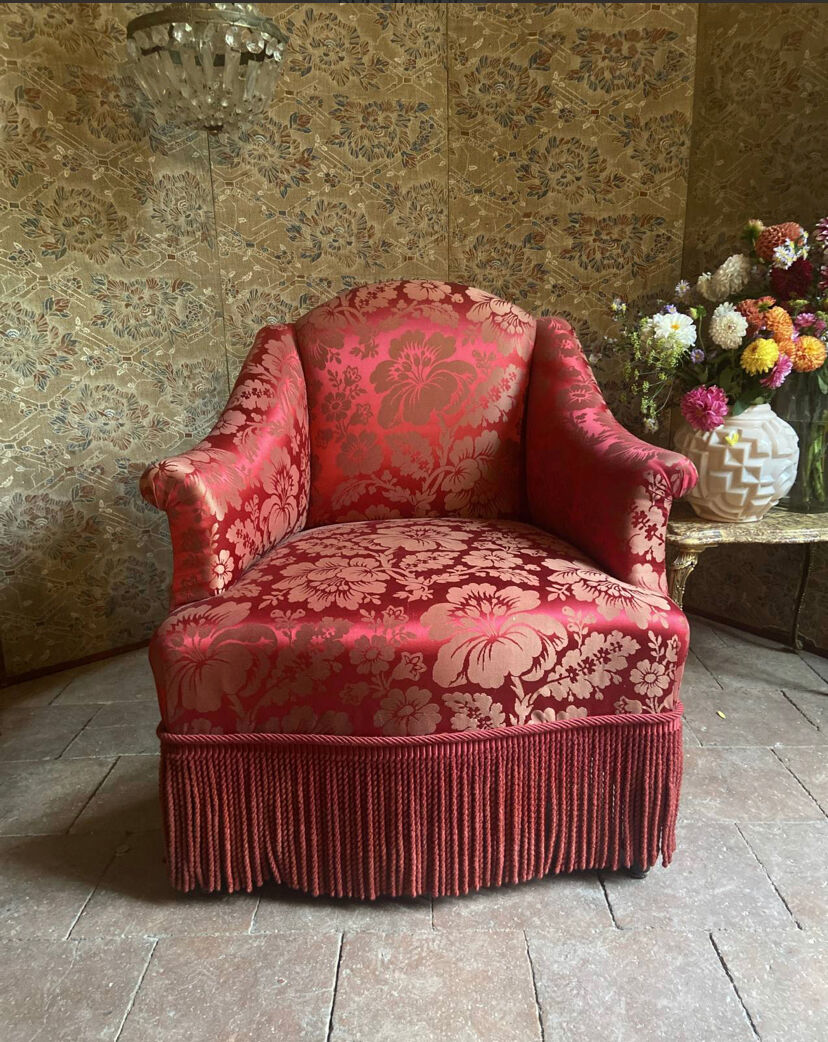 Armchair Napoleon III red satin