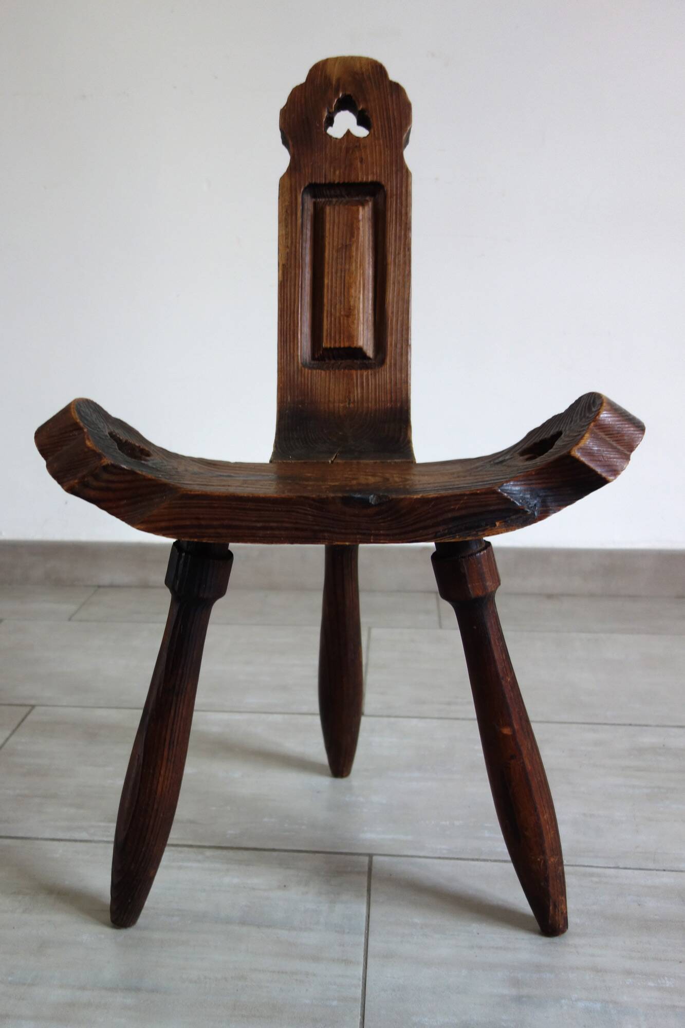 Brutalist Tripod Chair in Sculpted Wood, France