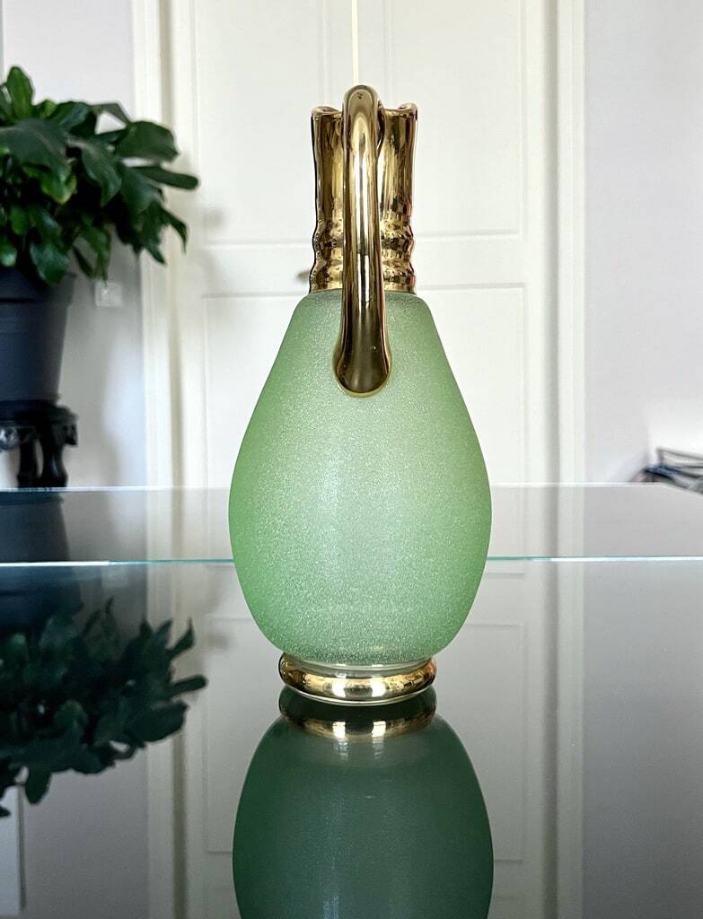 Vintage Carafe in Green and Gold Granite Glass - Vintage Tableware