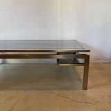 Guy Lefèvre Coffee Table for Maison Jansen, Brushed Steel and Brass