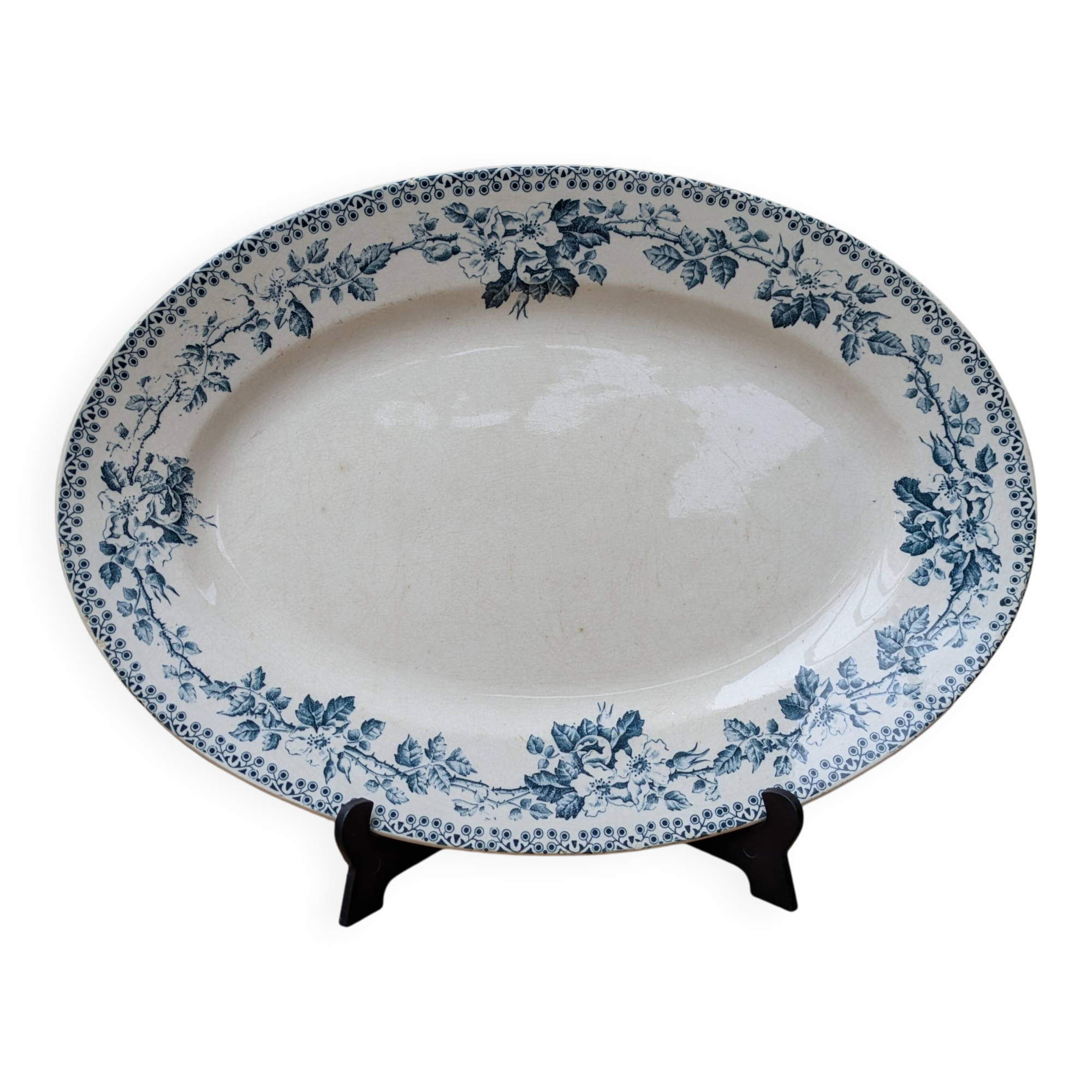 Old oval ironstone serving dish from Debray, Guadeloupe service