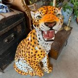 Enamelled ceramic leopard