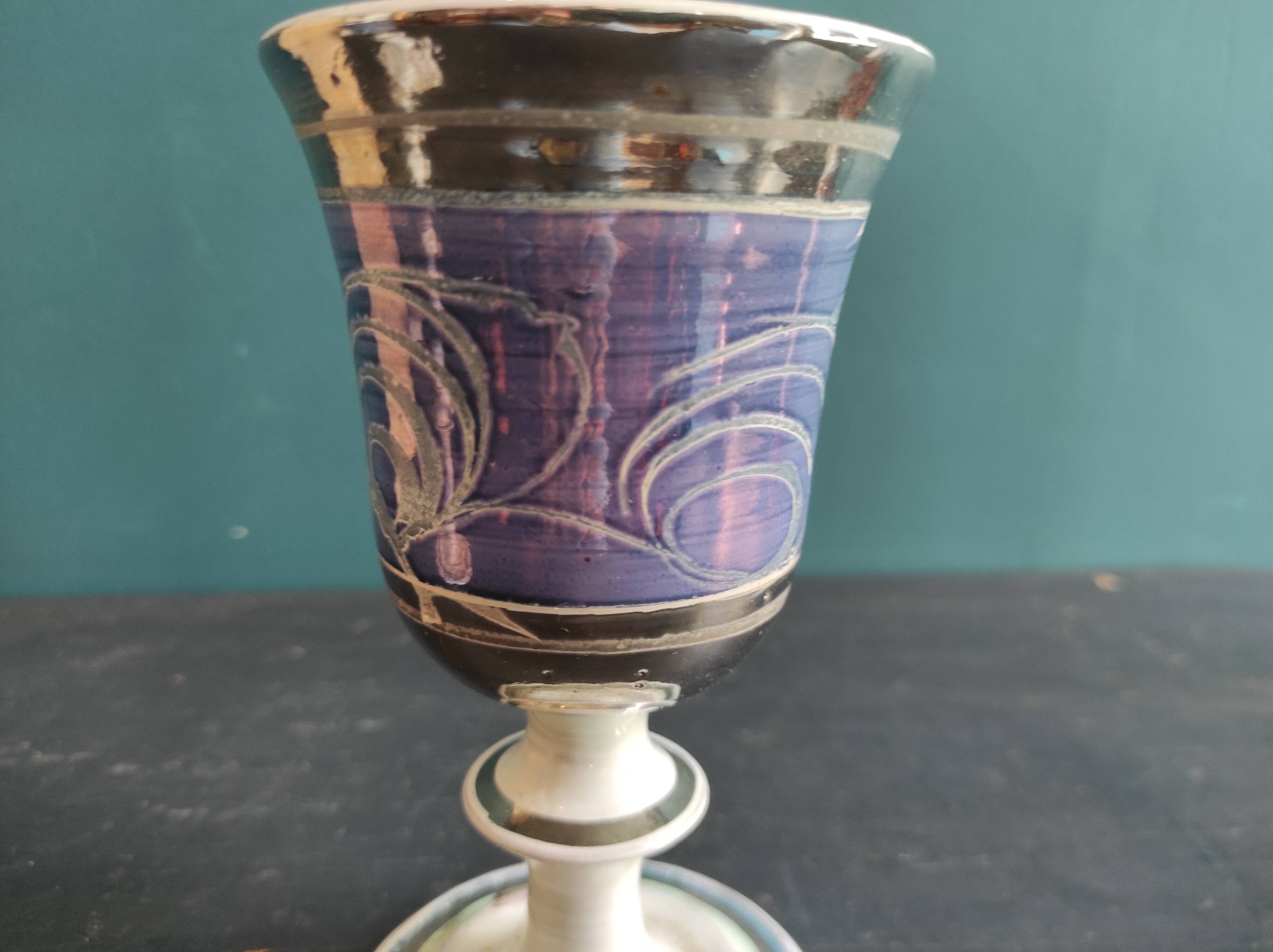 Set of 2 large ceramic glasses in blue and silver