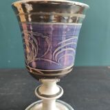 Set of 2 large ceramic glasses in blue and silver