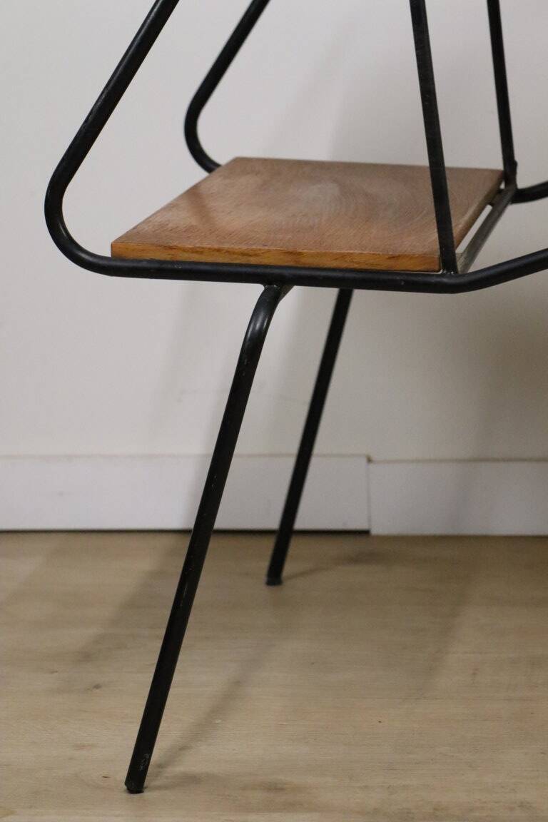 Vintage side coffee table in black lacquered metal and oak, 1950
