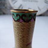 Enamelled brass vase cloisonné Chinese style floral pattern beige red green purple
