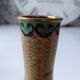 Enamelled brass vase cloisonné Chinese style floral pattern beige red green purple