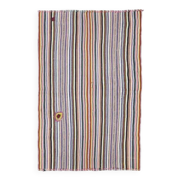 Tapis turc Oushak vintage des années 1970 fait à la main en laine et coton bleu 170x260.