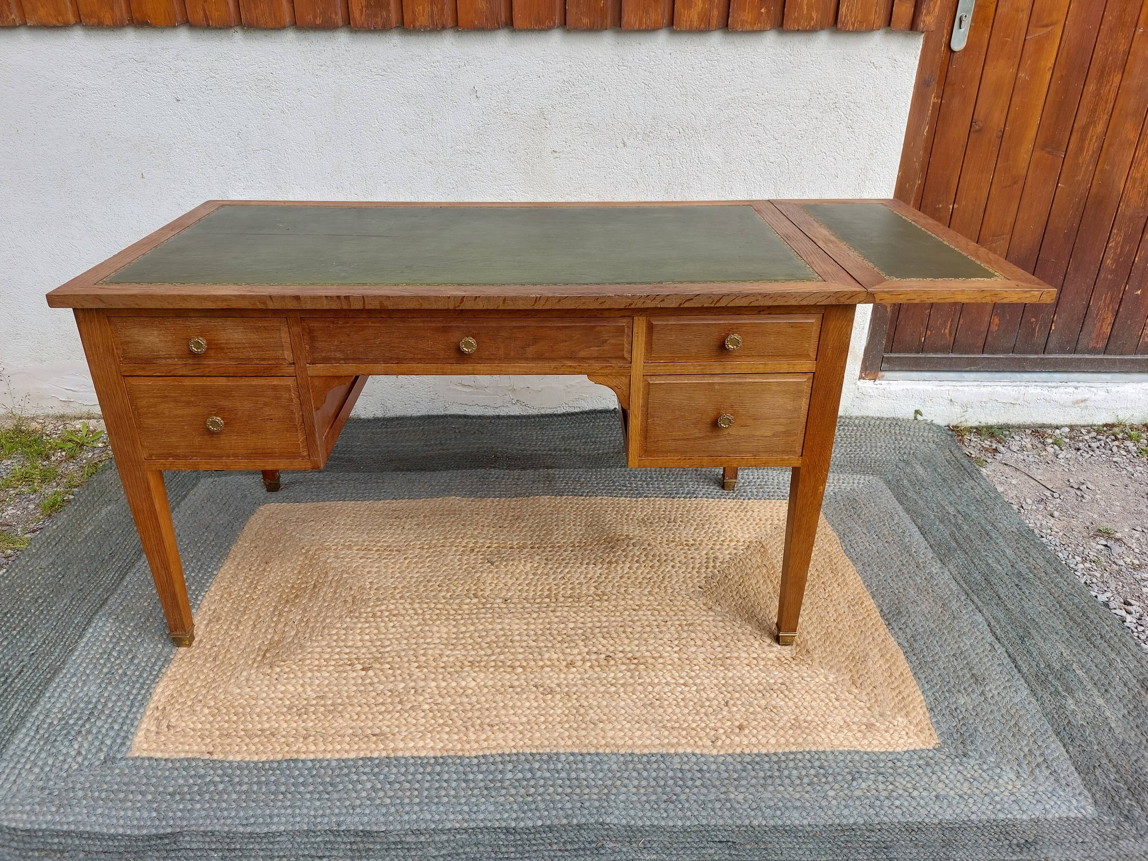 solid wood desk, leather top and extension