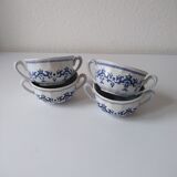 Set of 4 large cups with sky blue handles with Royal navy blue decoration signed salins Ségur ceramic France
