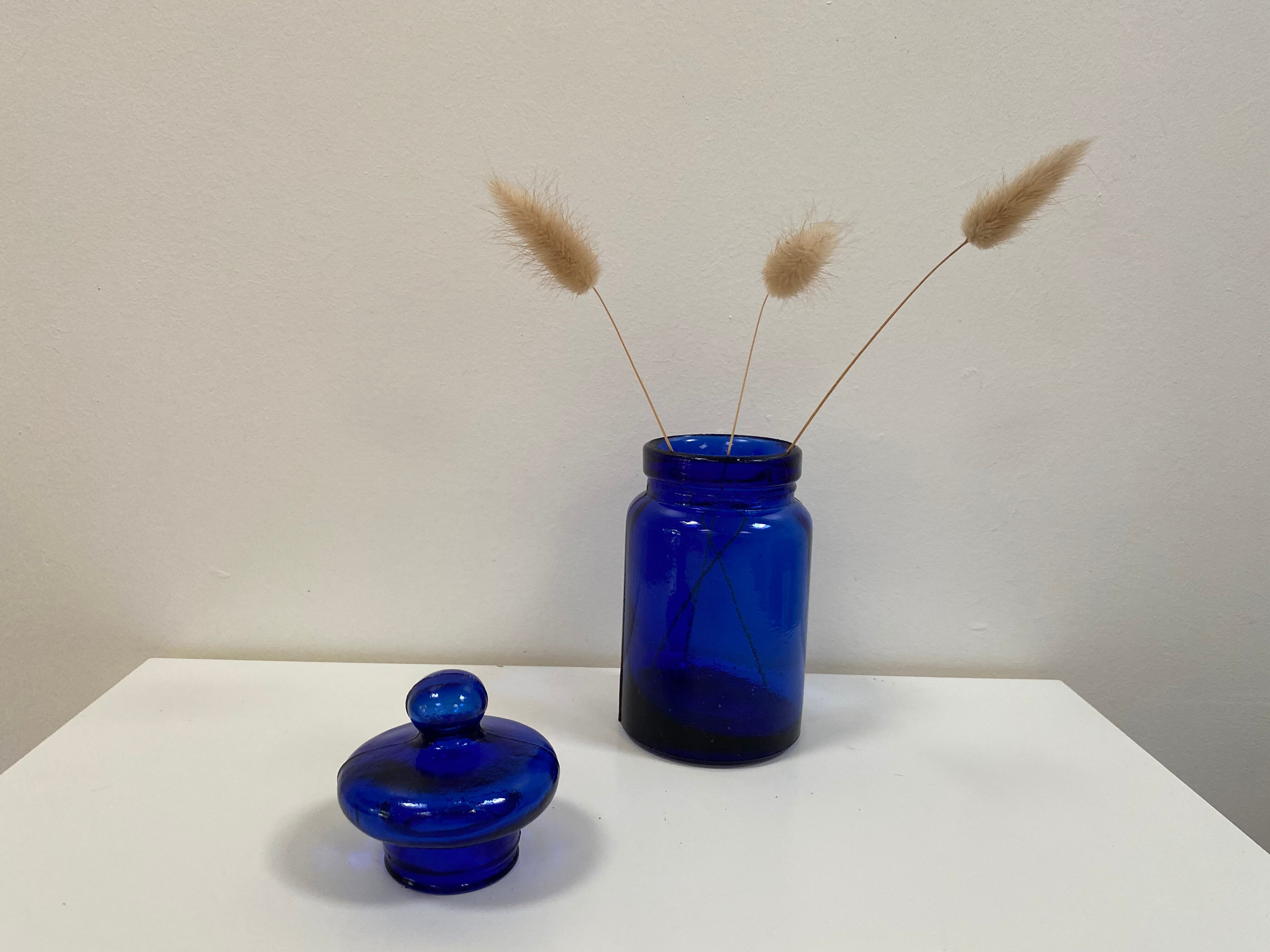 Bocal vintage en verre bleu cobalt