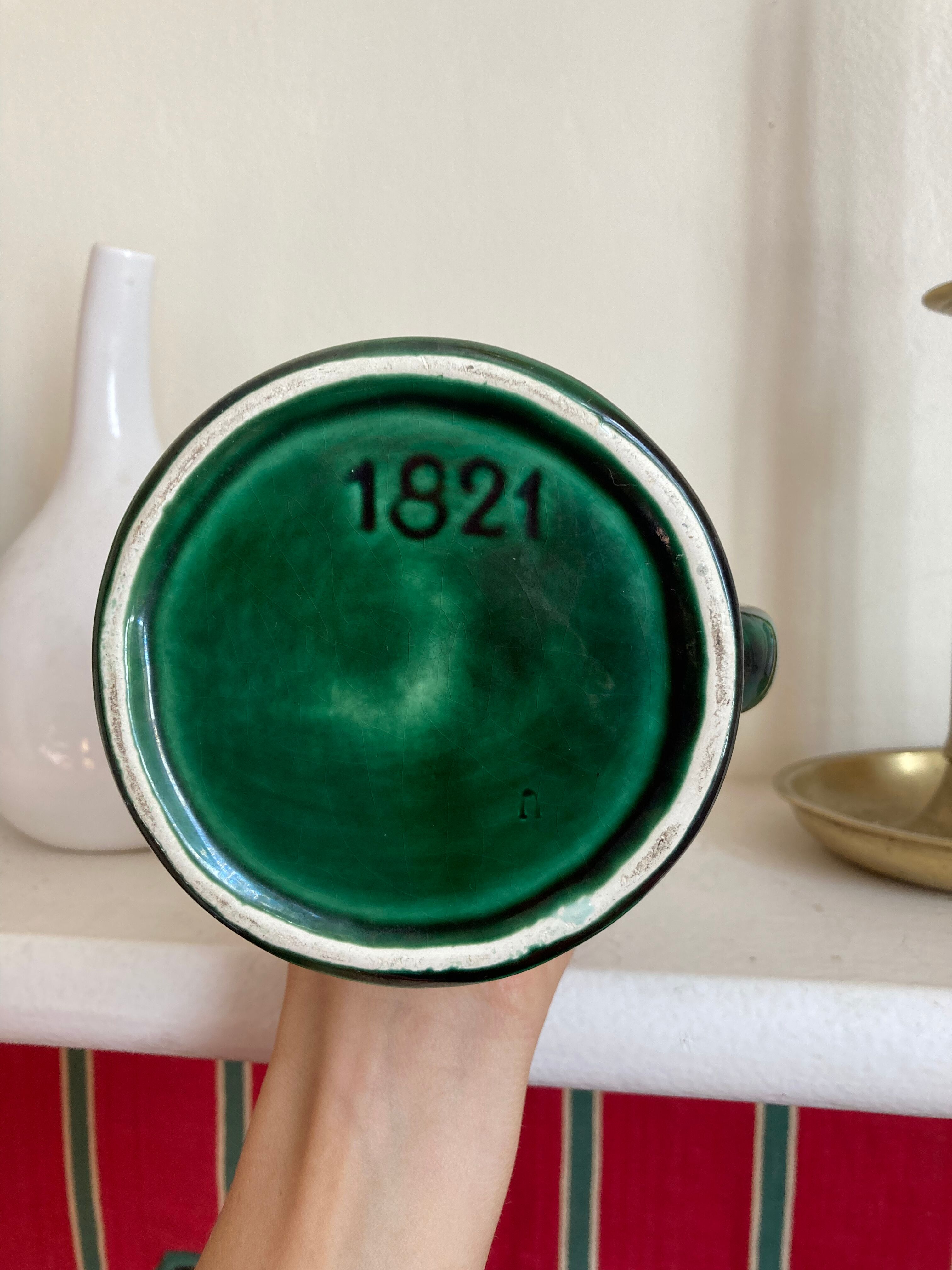 Vallauris candle holder in green ceramic