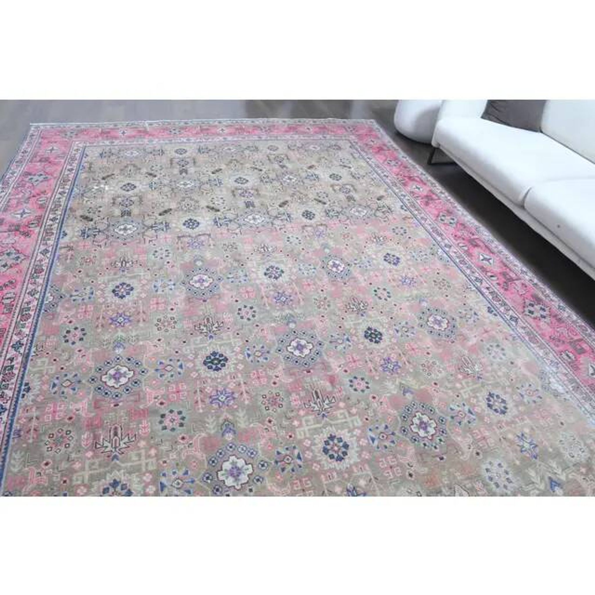 1970s Vintage Persian Handmade Wool Cotton Light Tan Area Rug 285x387