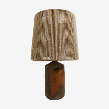 Lampe vintage en grès et corde de jute