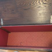 Antique dark wood chest with geometric paneling / pointed