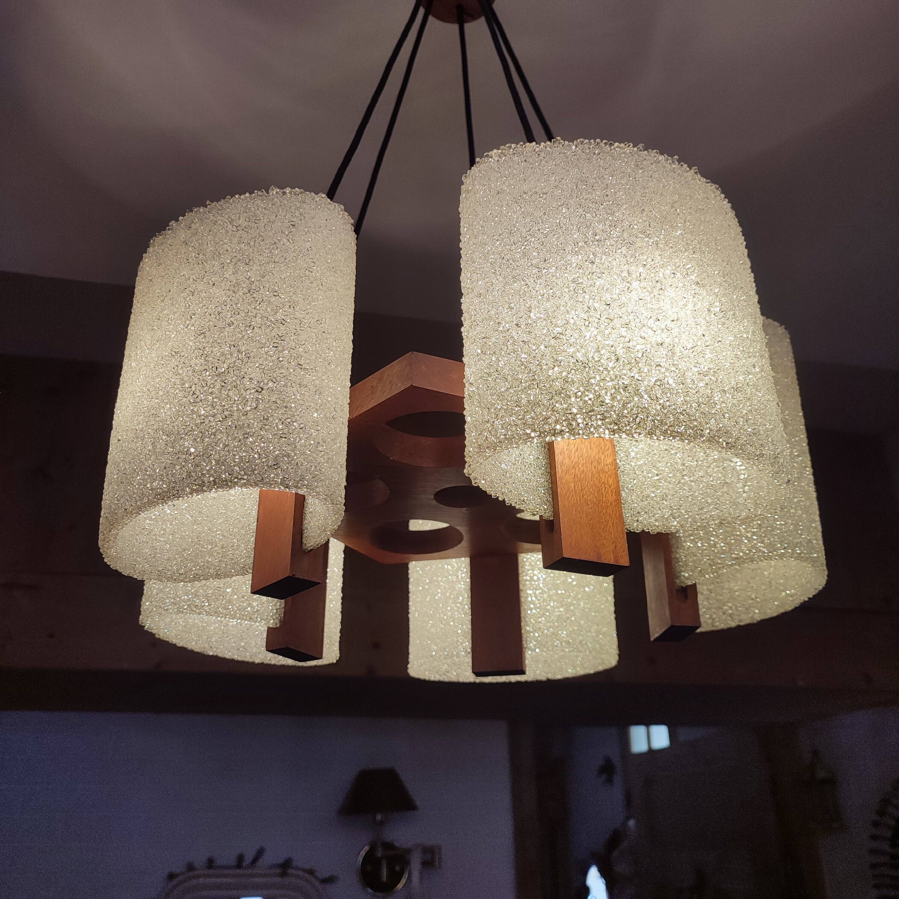 Scandinavian pendant light in teak and perspex