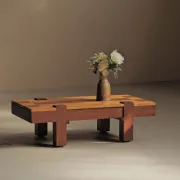 Table basse artisanale à plateau graphique, vers 1980