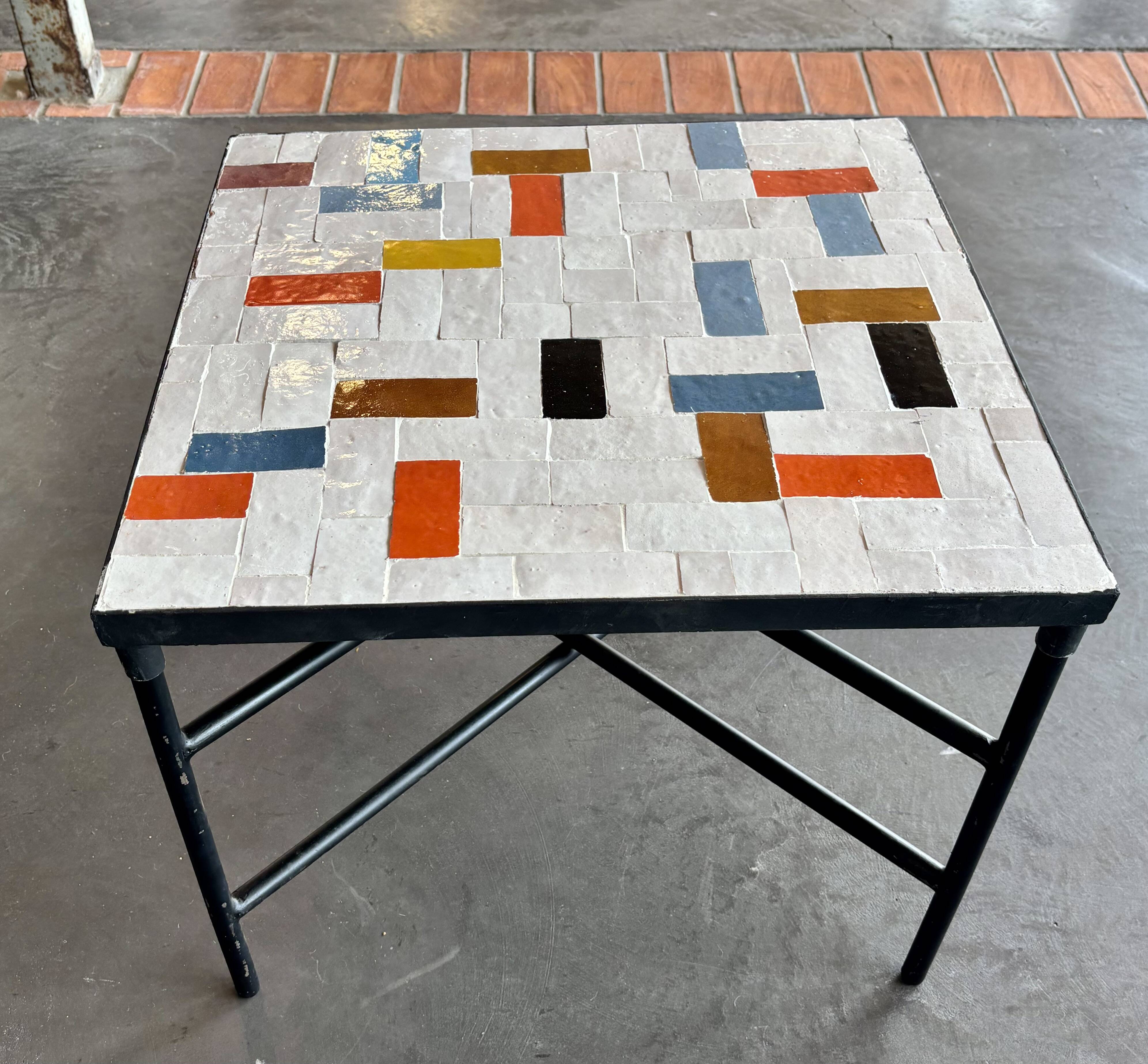 Square coffee table in multicoloured zellige, handcrafted in Morocco.