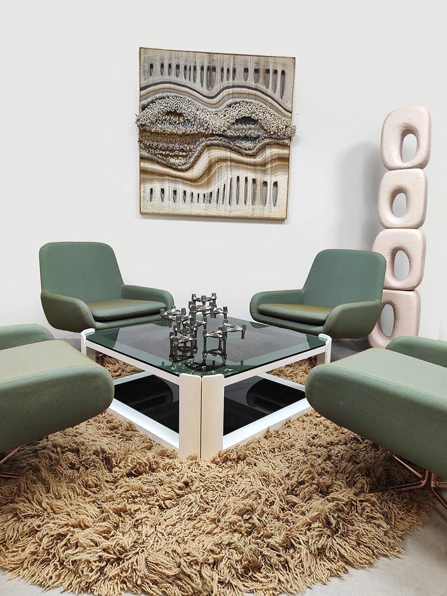 Vintage Italian space age design smoked glass coffee table 1970