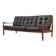 Scandinavian Three-Seat Sofa in Solid Wood and Black Leather, 1960s