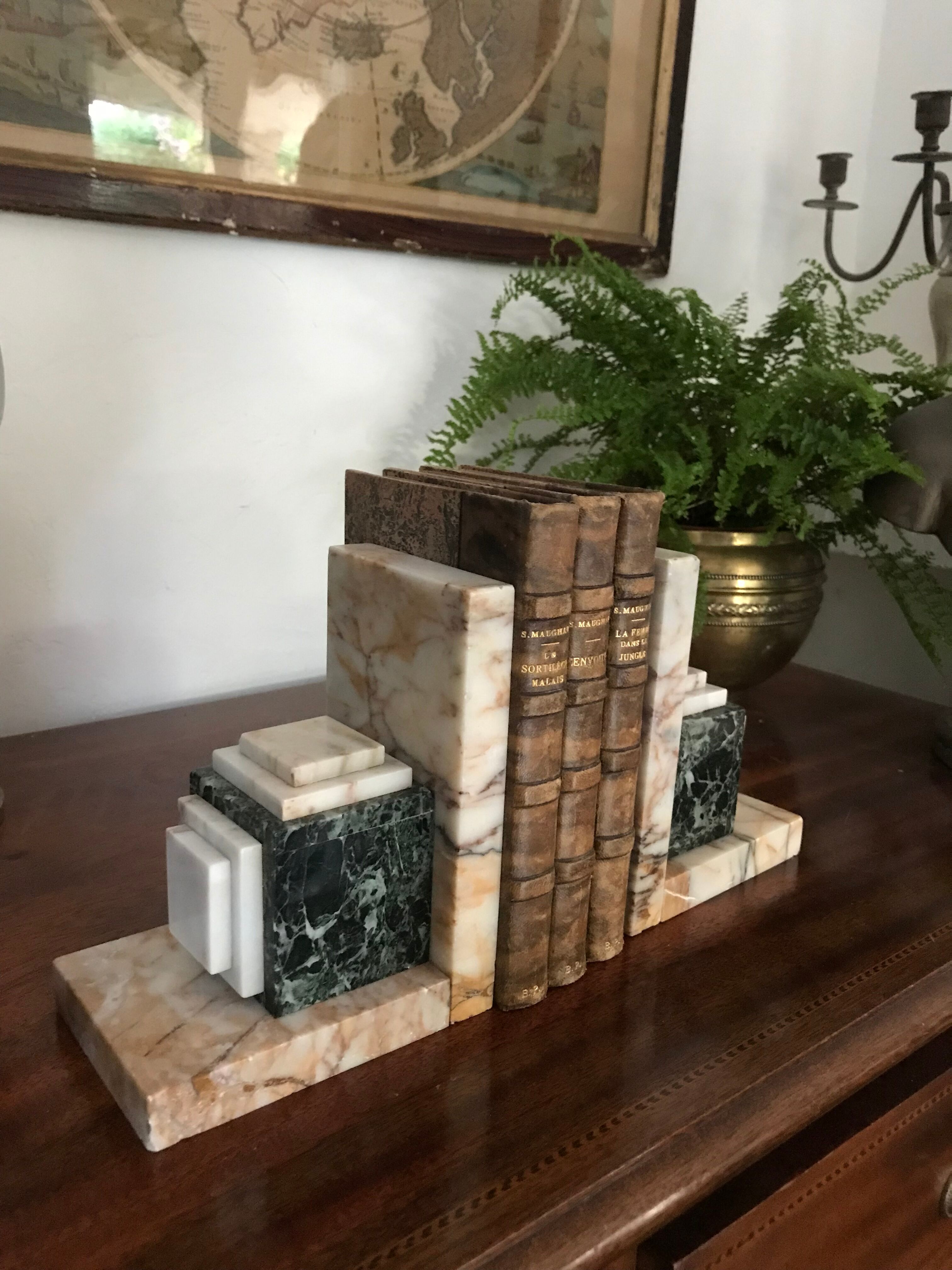 Pair of Art Deco marble book clamts