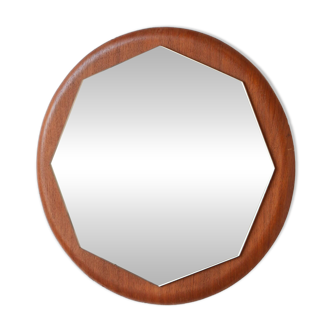 Vintage Round Teak Mirror from the 60s